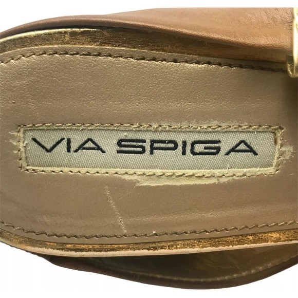 Via Spiga Camel and Gold Leather Slingback Cheetah Print Wedge Heels Size 9M - Picture 12 of 12